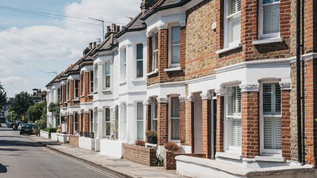 a quiet London residential side street of terraced houses near Hammersmith and Fulham, London